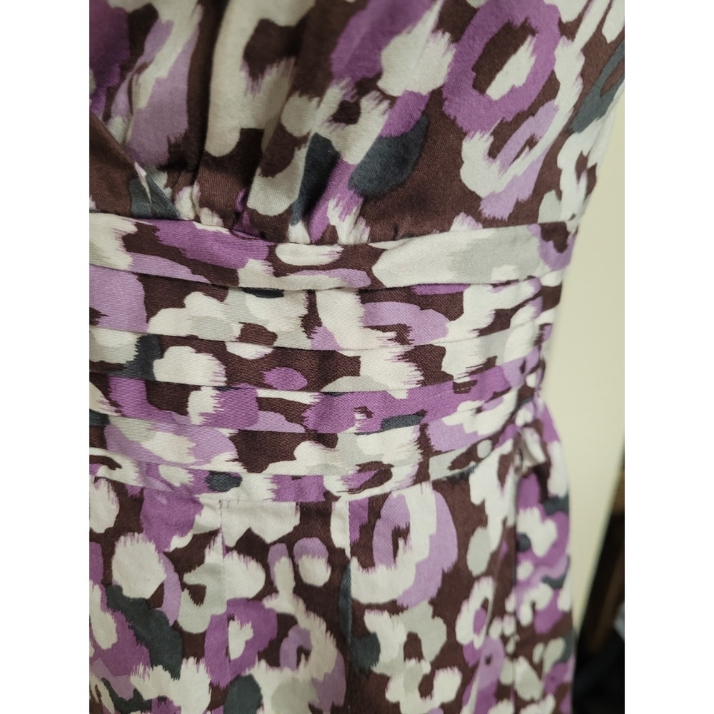 Purple Brown Tropical V-Neck Casual Chic Women's Dress Cotton Dress Size S - Picture 6 of 8